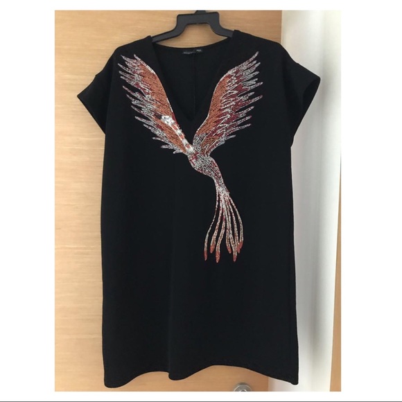 Zara Black V neck Phoenix Shift Dress - Picture 3 of 4